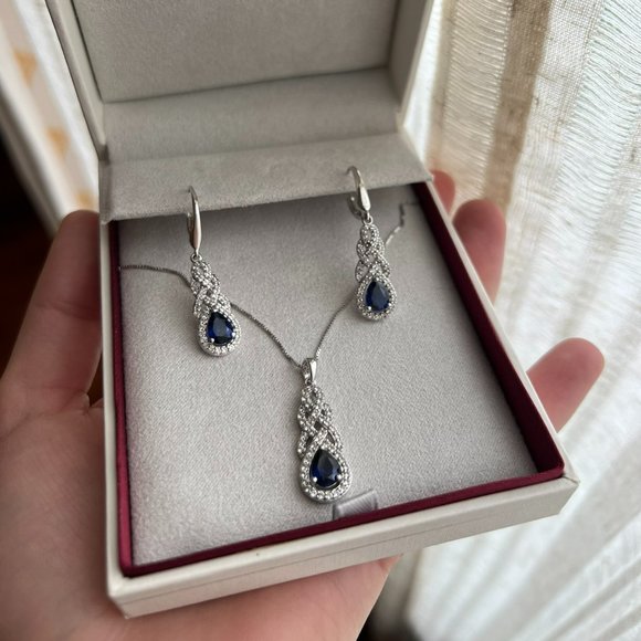 Blue & White Lab-Created Sapphire Necklace and Earring Set - Jared - Picture 1 of 4
